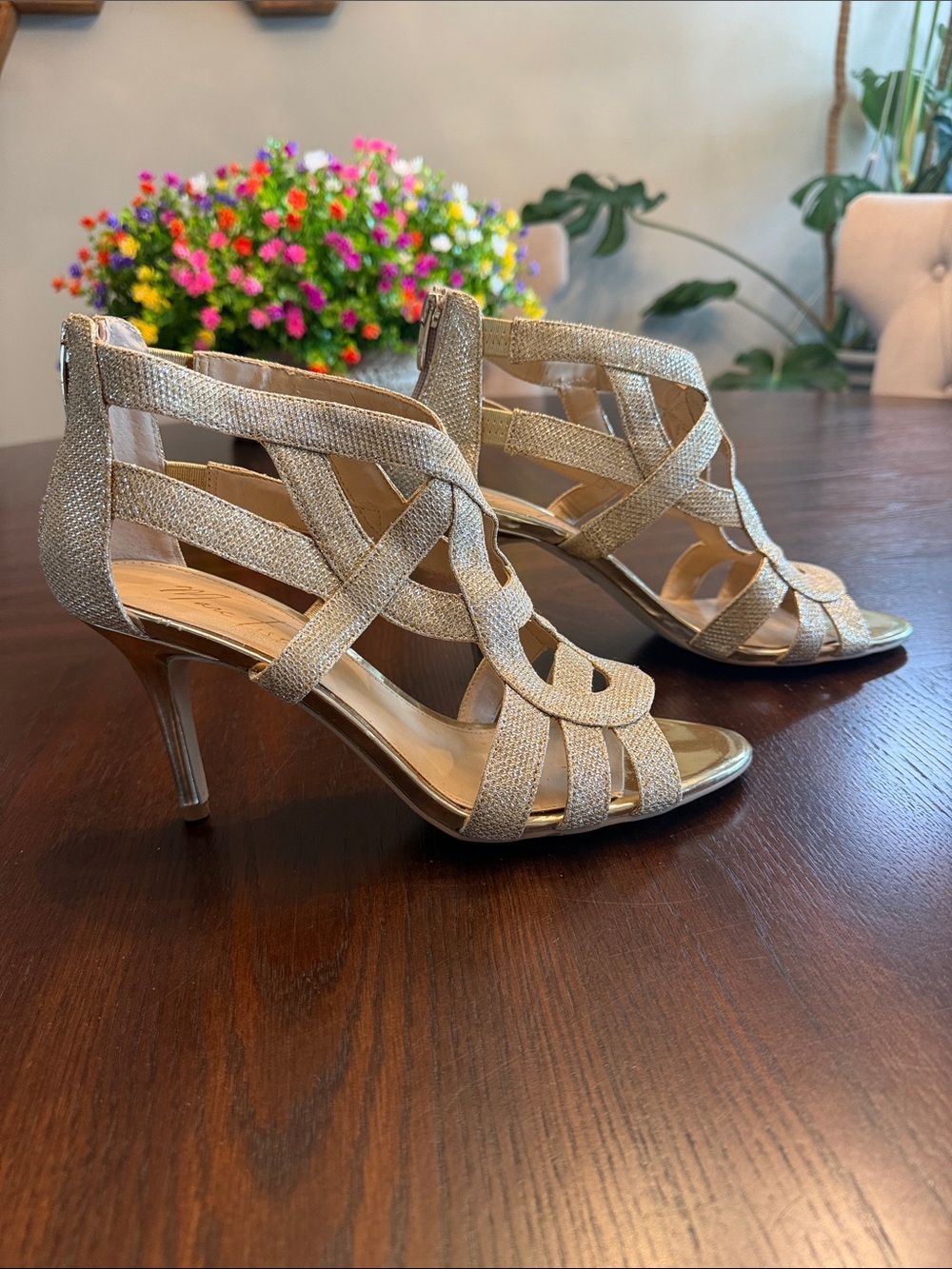 Gold Strappy High Heel Sandals - Women's Dress Heels